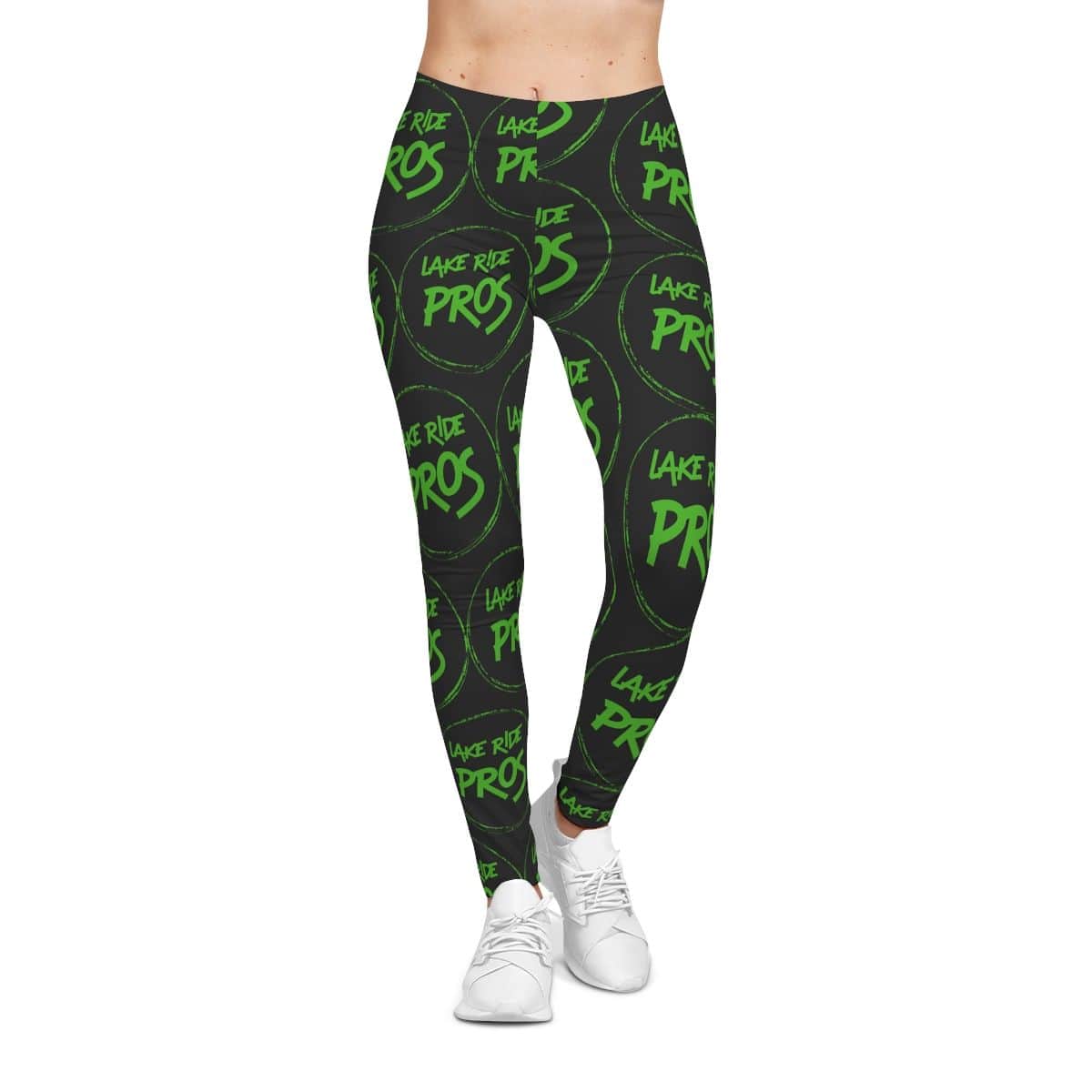 Black Lake Ride Pros Women’s All-Over-Print Leggings - Monochrome Logo Pattern