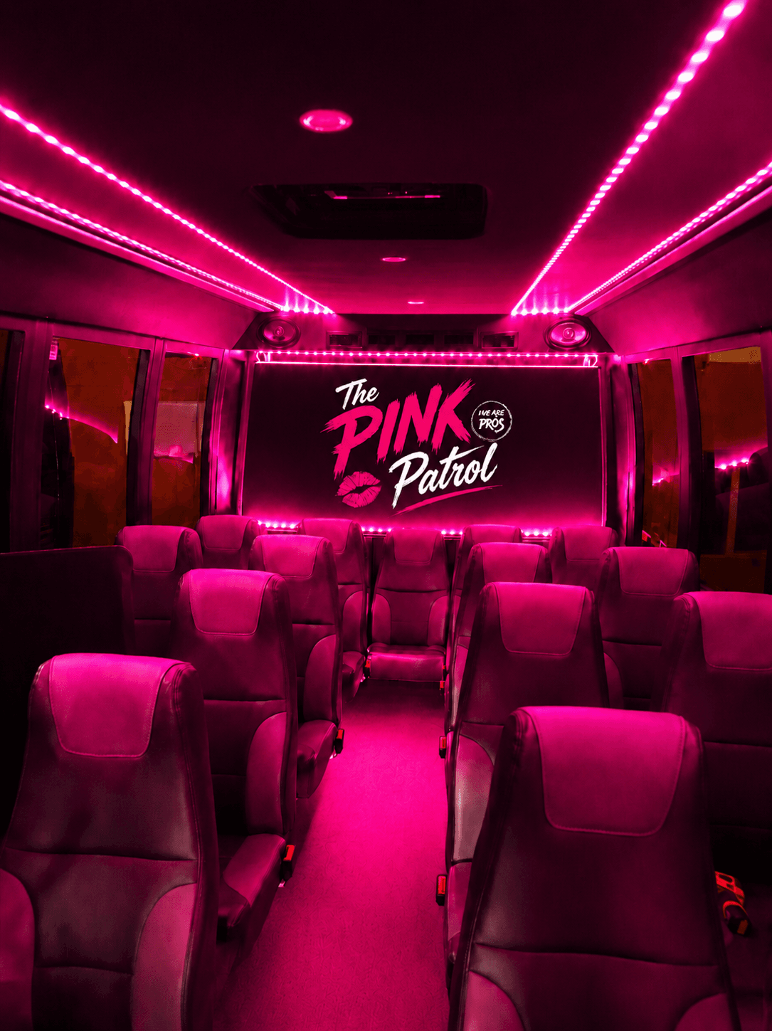 The Pink Patrol 23-passenger party bus by Lake Ride Pros